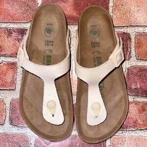 Pre-Owned Birkenstock Gizeh Canvas Vegan Thong Sandal Eggshell Beige Size 6